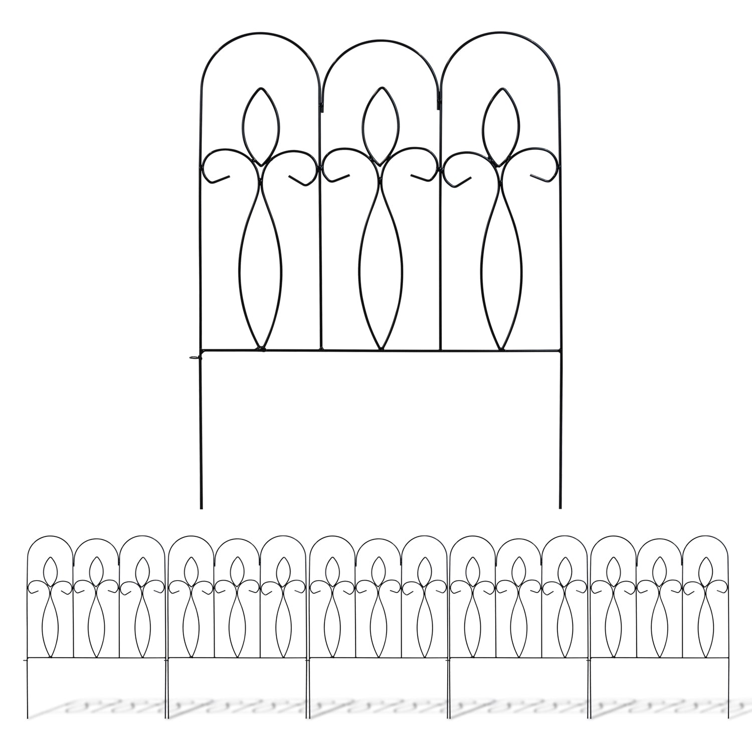 Woodside Felbrigg Metal Garden Border Edging, Outdoor Lawn Fencing, 3m Total Length, Pack of 5