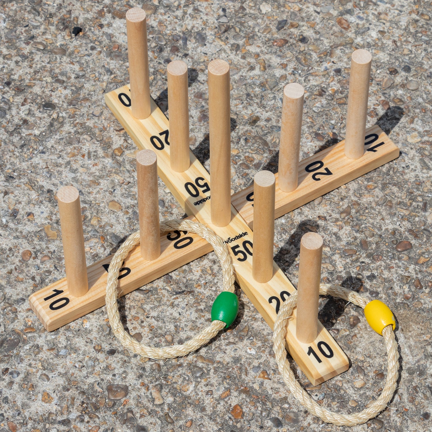 Woodside Garden Quoits Ring Toss Game, Outdoor Family Lawn Fun, 5 Rope 9 Pin