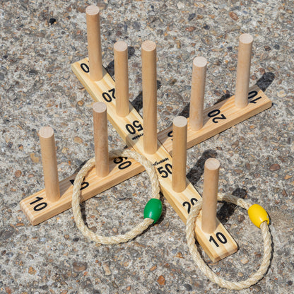 Woodside Garden Quoits Ring Toss Game, Outdoor Family Lawn Fun, 5 Rope 9 Pin