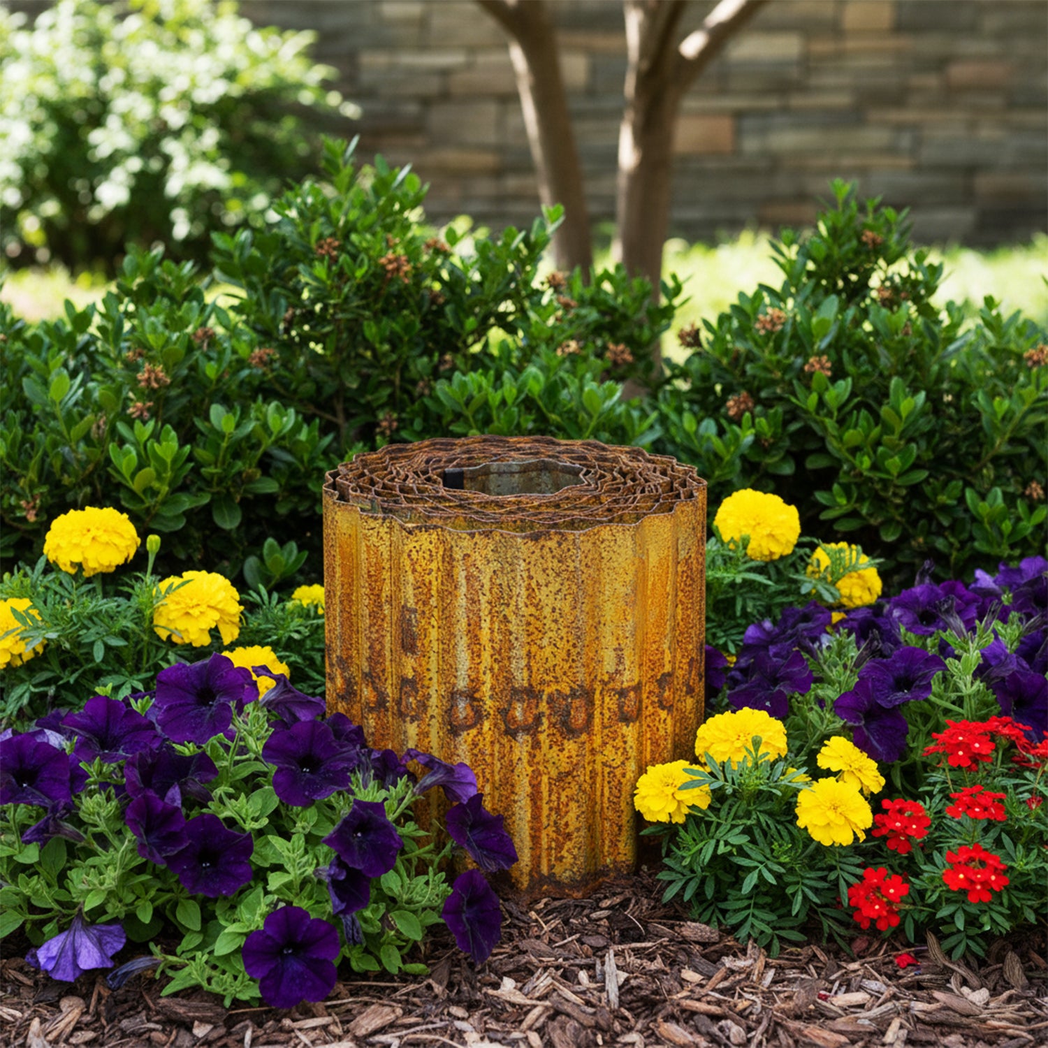 Woodside Metal Garden Border Edging 5m x 16.5cm Decorative Rusted Finish for Lawn/Pathways