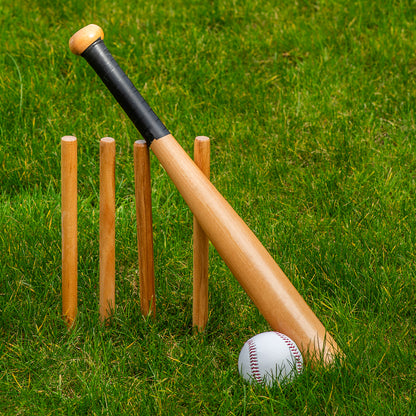 Wollowo Outdoor Wooden Rounders Game Set Bat Ball Base Posts/Stumps