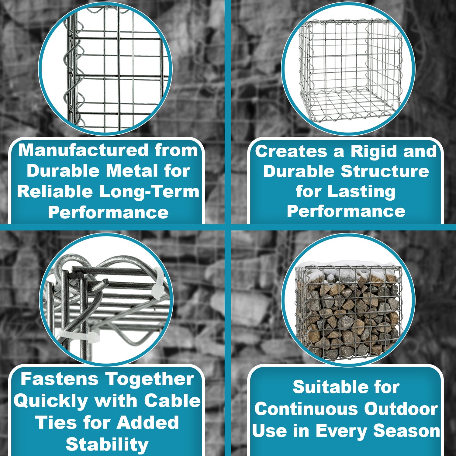 Woodside Gabion Basket Pack of 10 Heavy Duty Garden Mesh Wire Cages 30 x 30 x 30cm Galvanised Steel