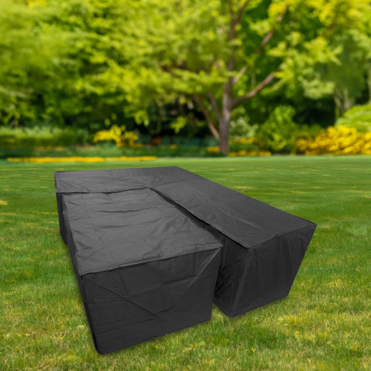 Woodside Black L Shape Outdoor Dining Waterproof Patio Set Cover Rattan