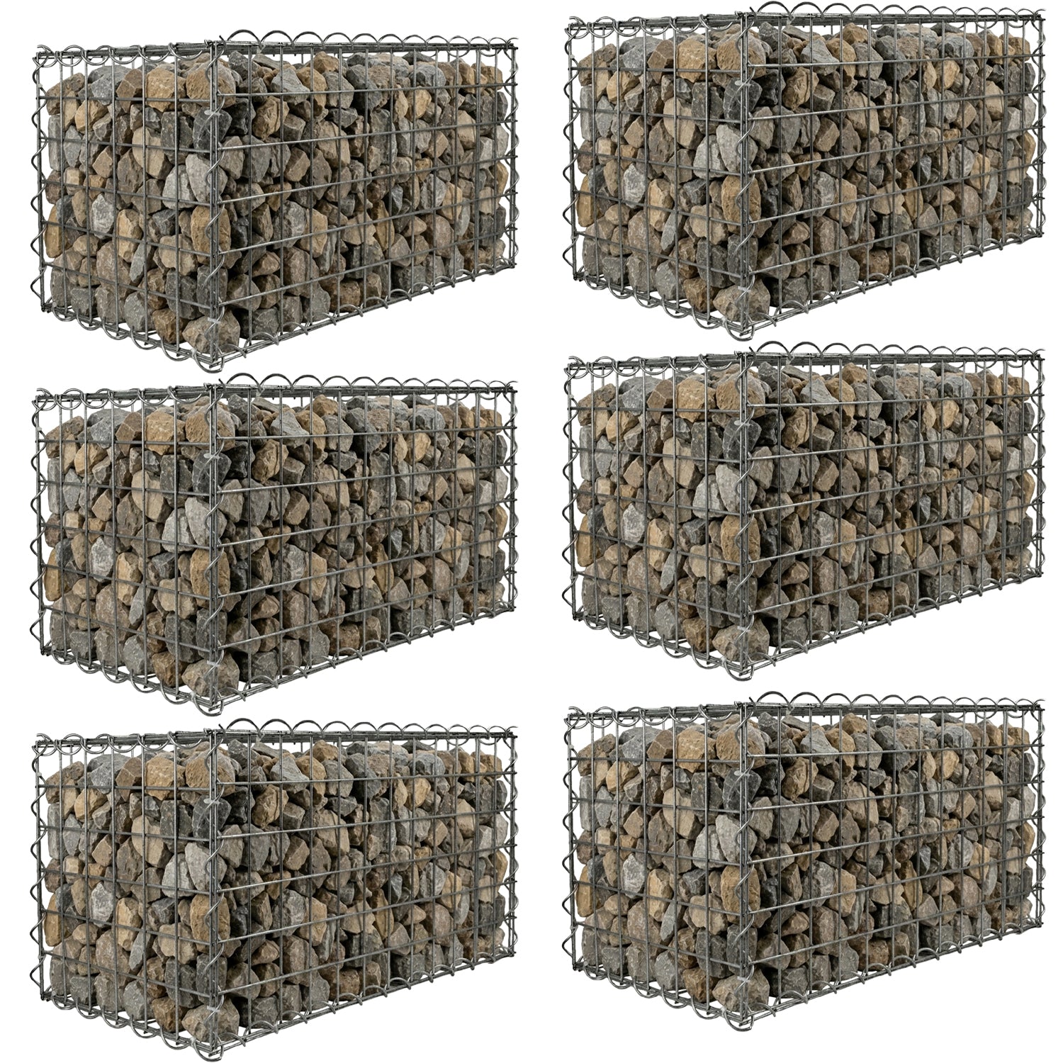 Woodside Gabion Basket Pack of 6 Heavy Duty Garden Mesh Wire Cages 30 x 30 x 60cm Galvanised Steel