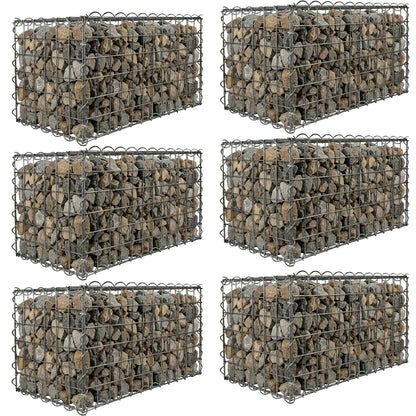 Woodside Gabion Basket Pack of 6 Heavy Duty Garden Mesh Wire Cages 30 x 30 x 60cm Galvanised Steel