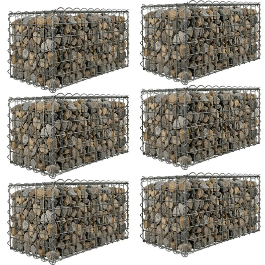 Woodside Gabion Basket Pack of 6 Heavy Duty Garden Mesh Wire Cages 30 x 30 x 60cm Galvanised Steel