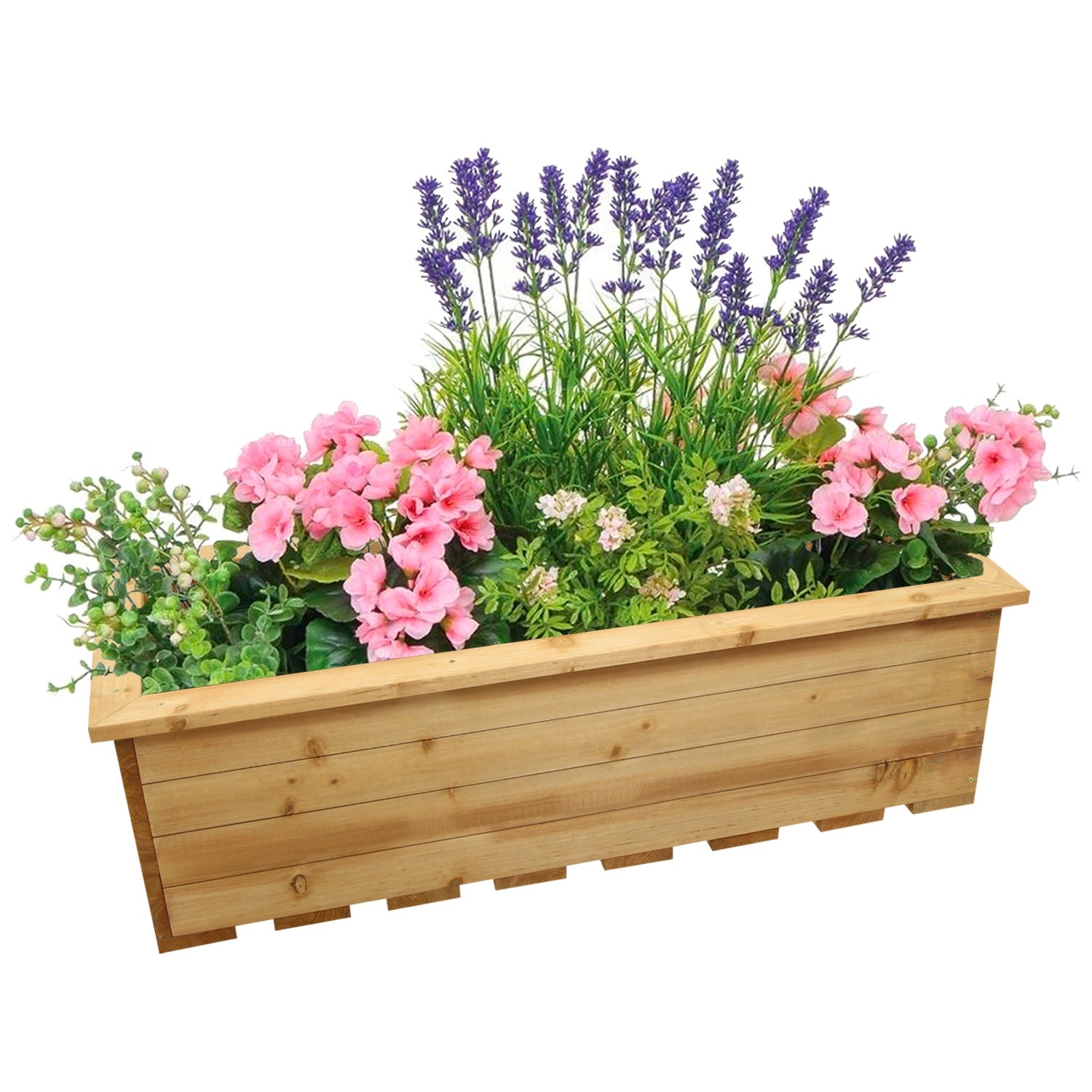 Woodside Reedham Stained Wooden Garden Trough Planter/Flower Trough Box, 95 Litres