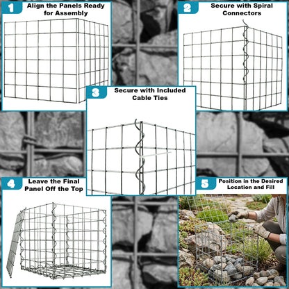 Woodside Gabion Basket Pack of 10 Heavy Duty Garden Mesh Wire Cages 45 x 45 x 45cm Galvanised Steel