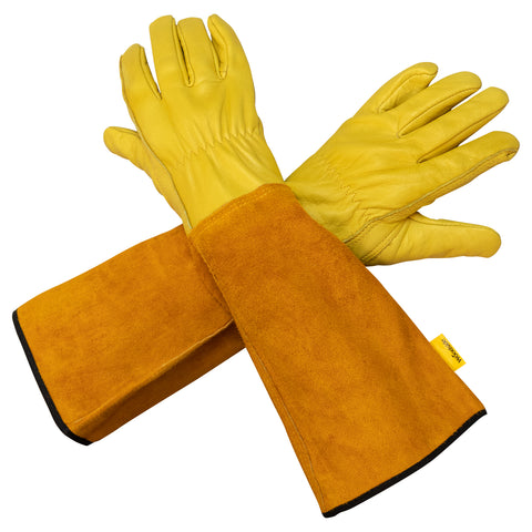 Woodside Cowhide Leather Heavy Duty Thorn Proof Gauntlet Gardening Gloves