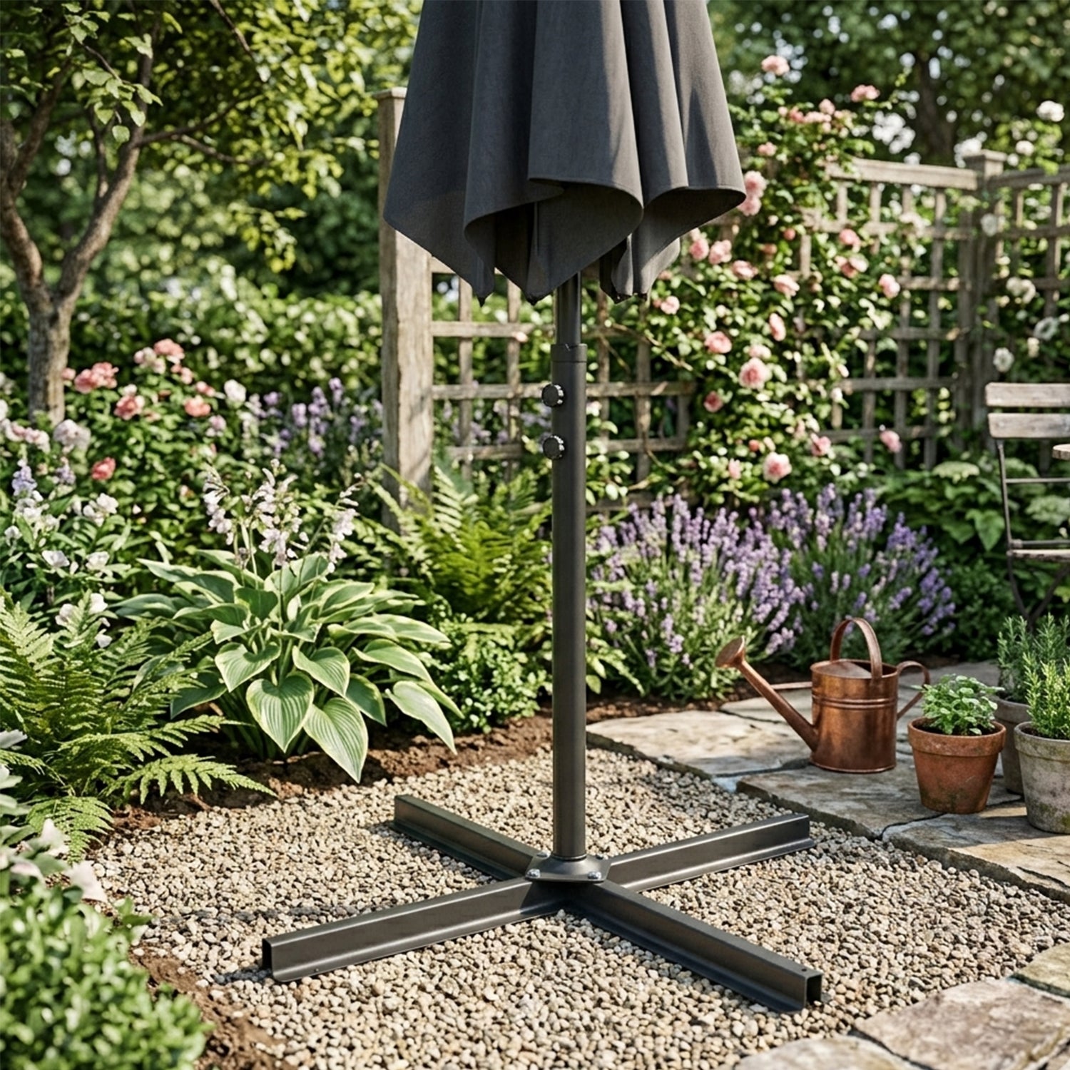 Woodside Heavy Duty Cantilever Parasol Base Stand Steel 100x100cm Garden Umbrella Base Fits 5cm Pole Outdoor Use