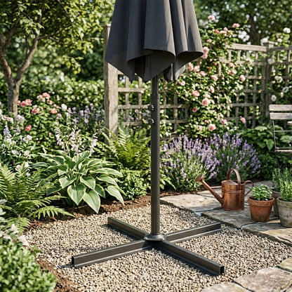 Woodside Heavy Duty Cantilever Parasol Base Stand Steel 100x100cm Garden Umbrella Base Fits 5cm Pole Outdoor Use