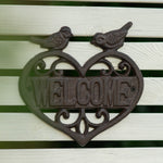 Woodside Decorative Cast Iron Heart Shape Wall Mounted Garden/Home Welcome Sign