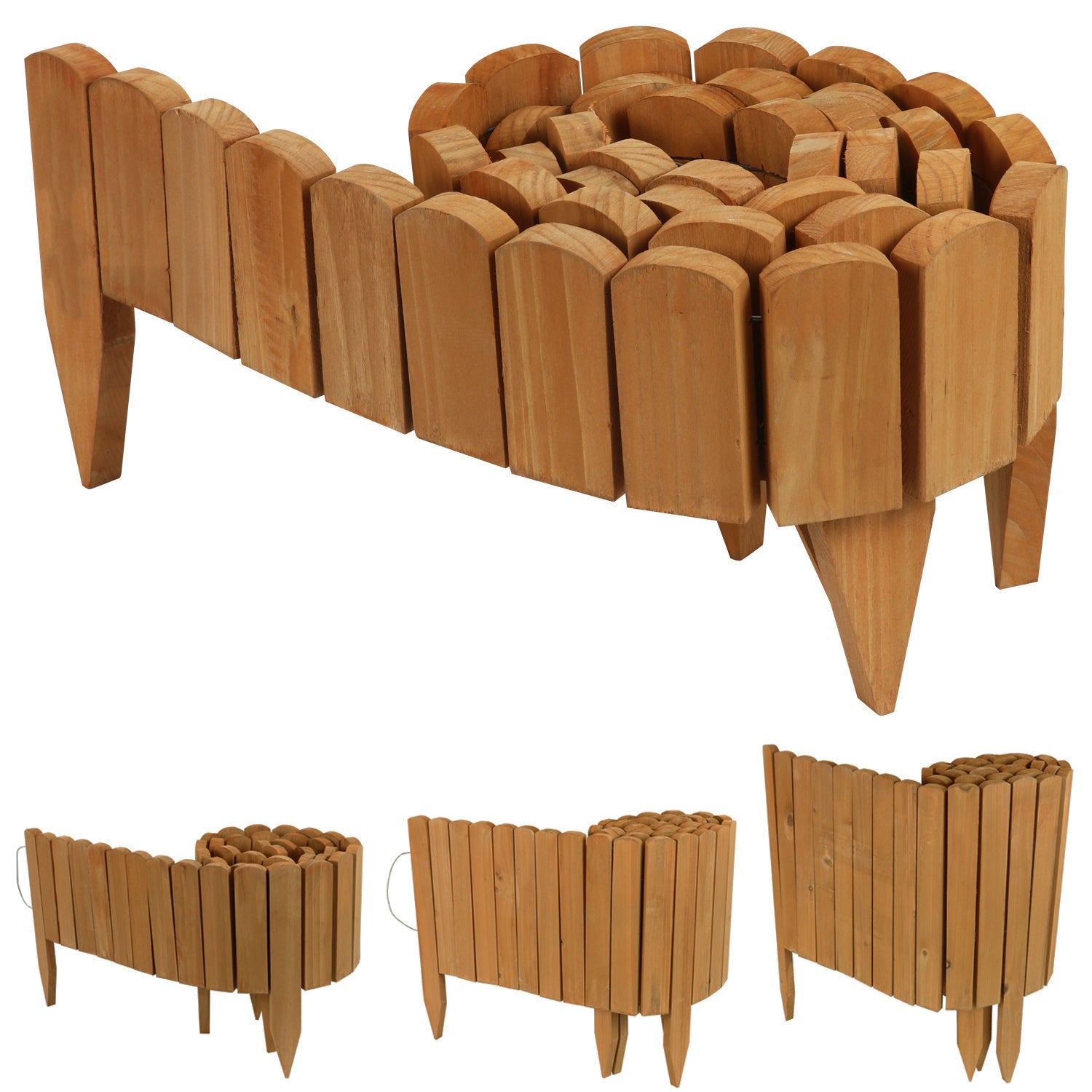 Woodside Wooden Log Roll Border Fence, Staked Garden Edging for Flower Beds