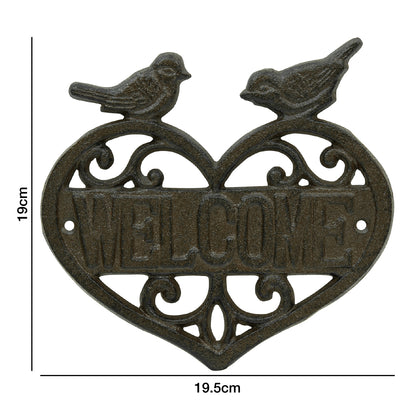 Woodside Decorative Cast Iron Heart Shape Wall Mounted Garden/Home Welcome Sign