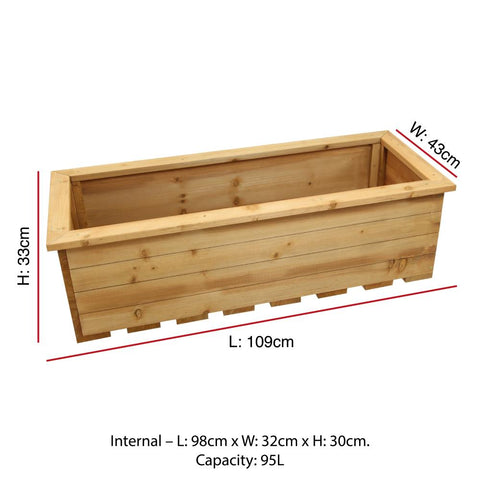 Woodside Reedham Stained Wooden Garden Trough Planter/Flower Trough Box, 95 Litres