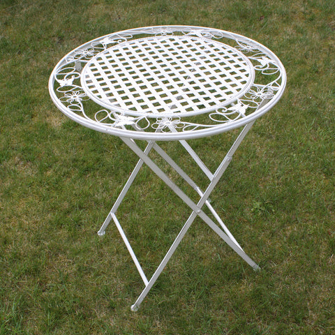 Maribelle Rustic White Floral Round Folding Outdoor Garden Patio Dining Table