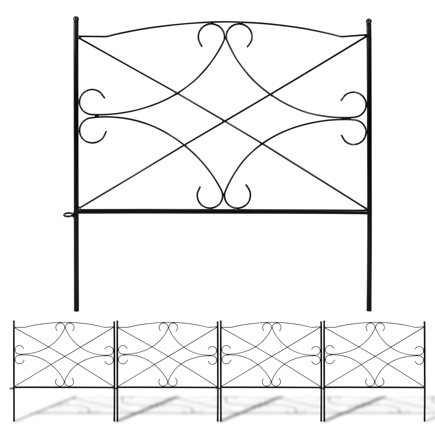 Woodside Hanworth Metal Garden Border Edging, Outdoor Lawn Fencing, 2.4m Total Length, Pack of 4