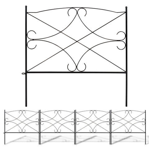 Woodside Hanworth Metal Garden Border Edging, Outdoor Lawn Fencing, 2.4m Total Length, Pack of 4