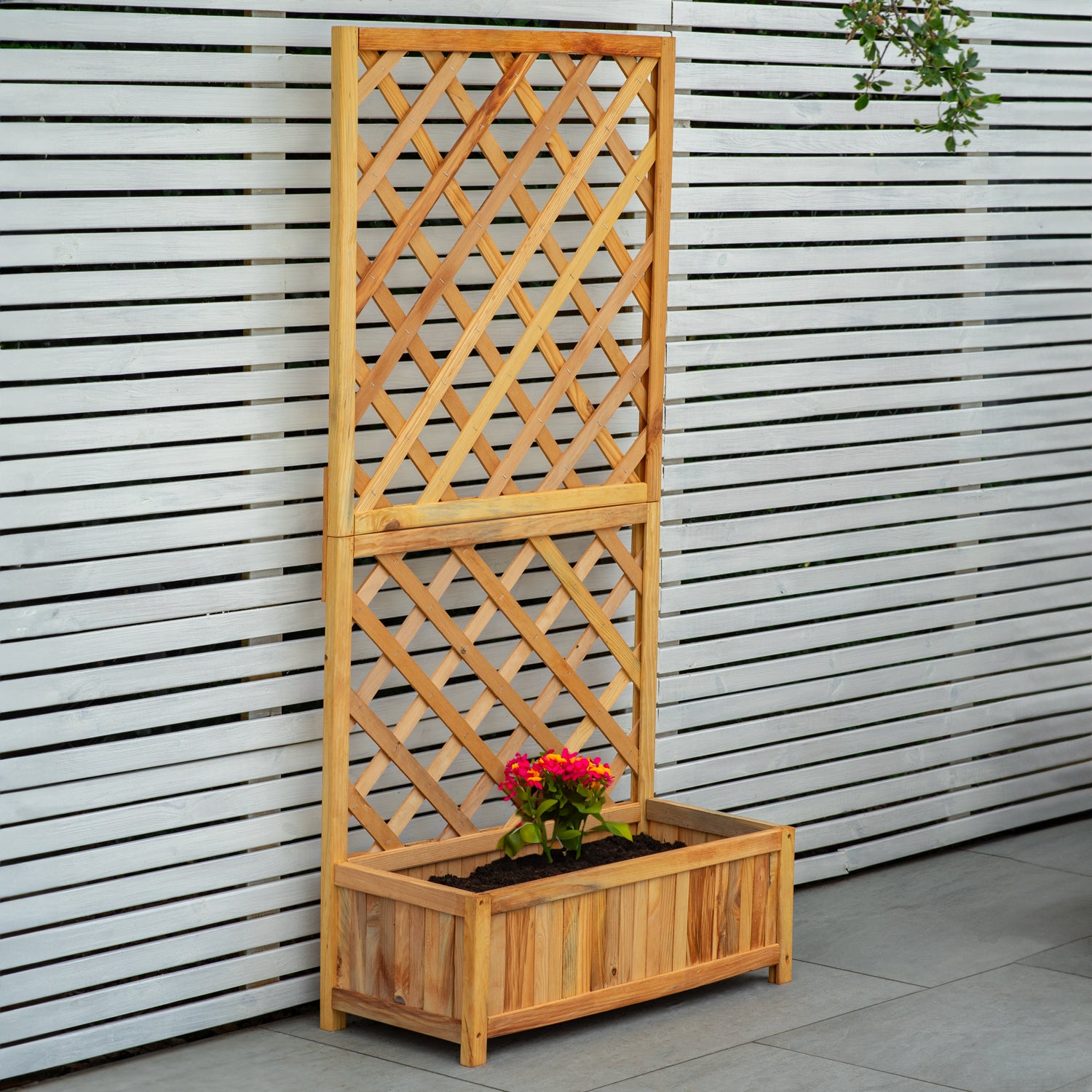 Woodside Aldburgh Wooden Garden Trough Planter/Flower Container Box with Trellis