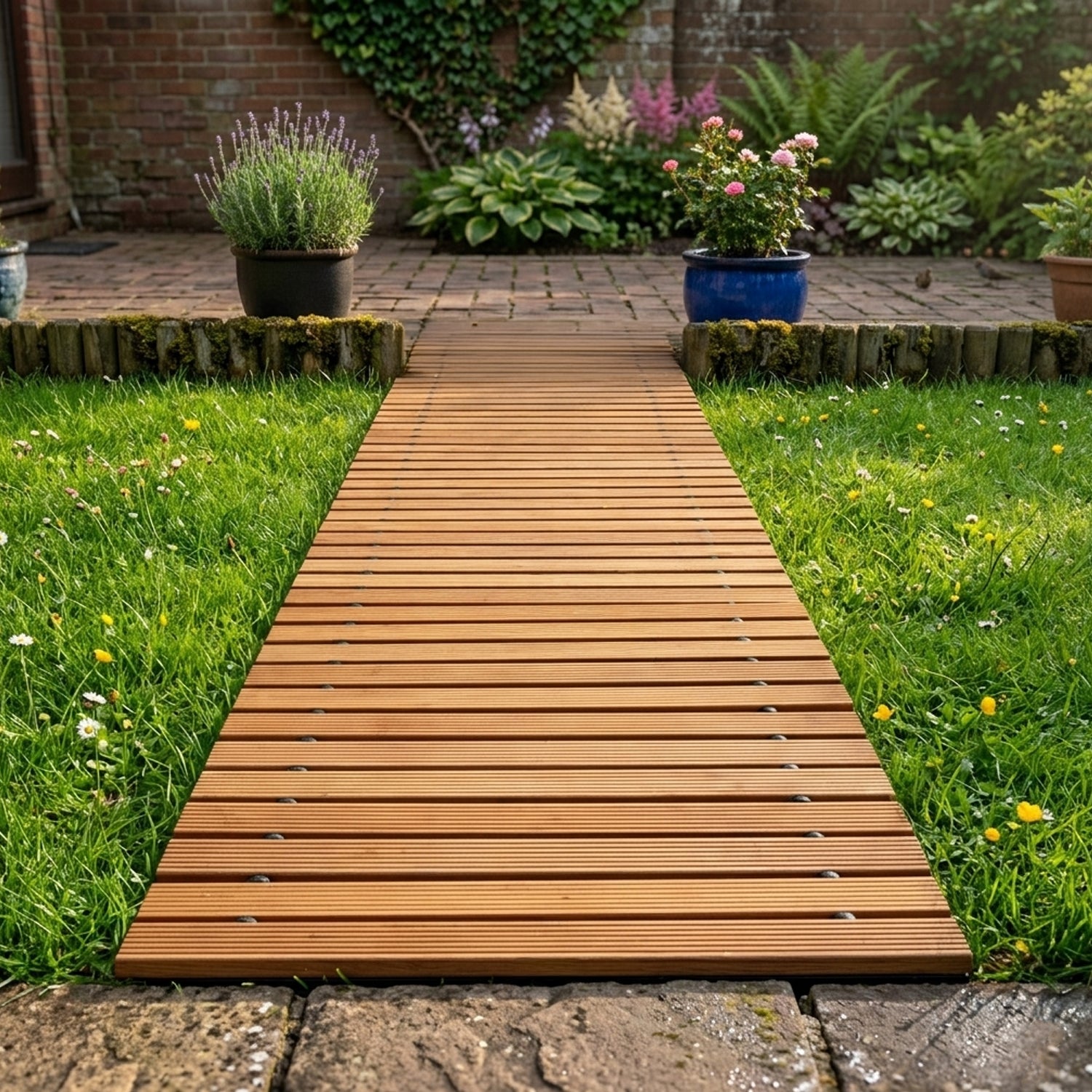 Woodside 32ft Roll Out Garden Walkway – Foldable Fir Wood Garden Pathway for Lawns & Gravel