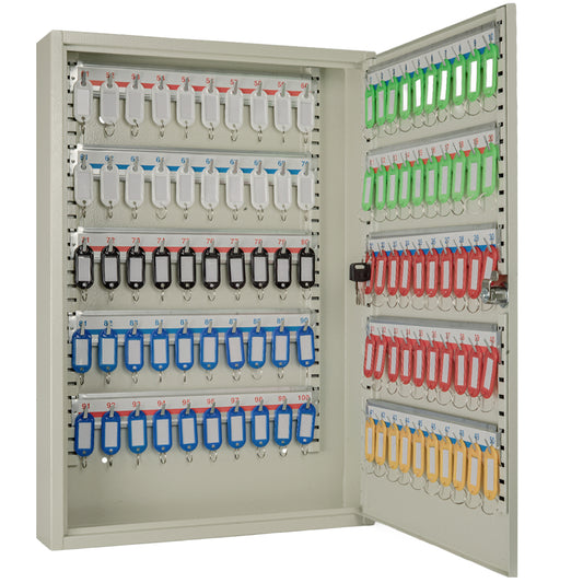 Hausen Heavy Duty Lockable Key Cabinet 100 Keys Secure Steel Key Storage Box with Adjustable Hooks and Key Tags