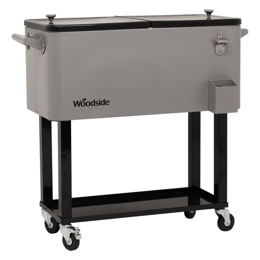 Woodside 76L Rolling House Party/BBQ Drinks Cooler, Cool Box Ice Bucket Cart