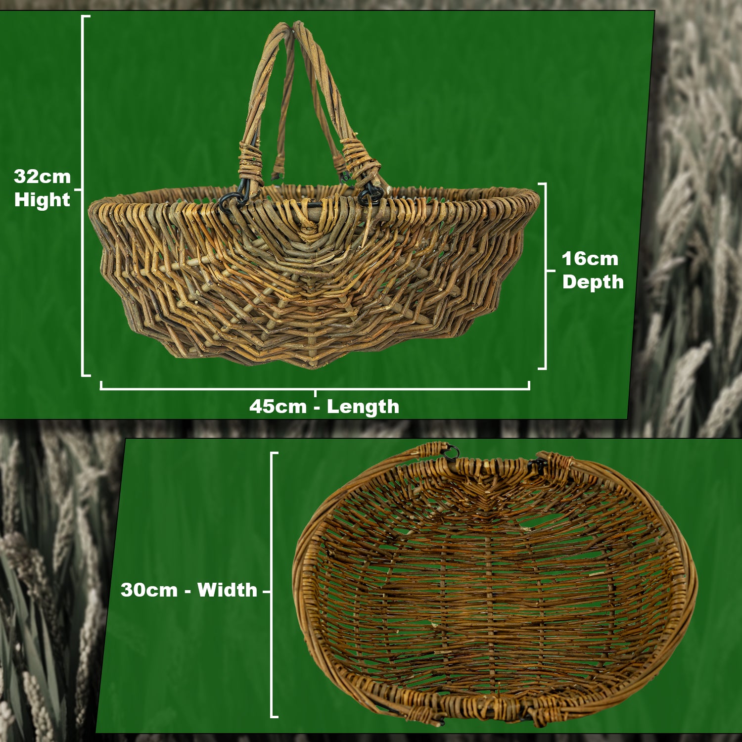 Woodside Natural Willow Garden Trug Basket with Folding Handles – Lightweight Harvesting Basket for Fruit, Veg, Herbs & Flowers