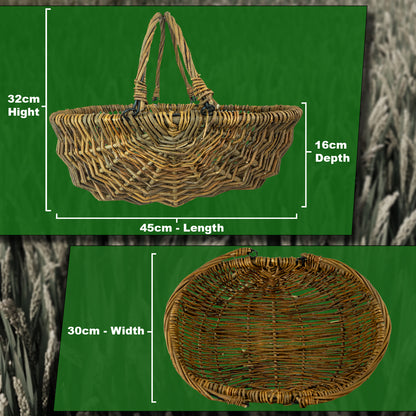 Woodside Natural Willow Garden Trug Basket with Folding Handles – Lightweight Harvesting Basket for Fruit, Veg, Herbs & Flowers
