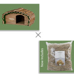 Wooden Hedgehog House with Bark Roof & Natural Straw Nesting Material – Complete Garden Wildlife Kit