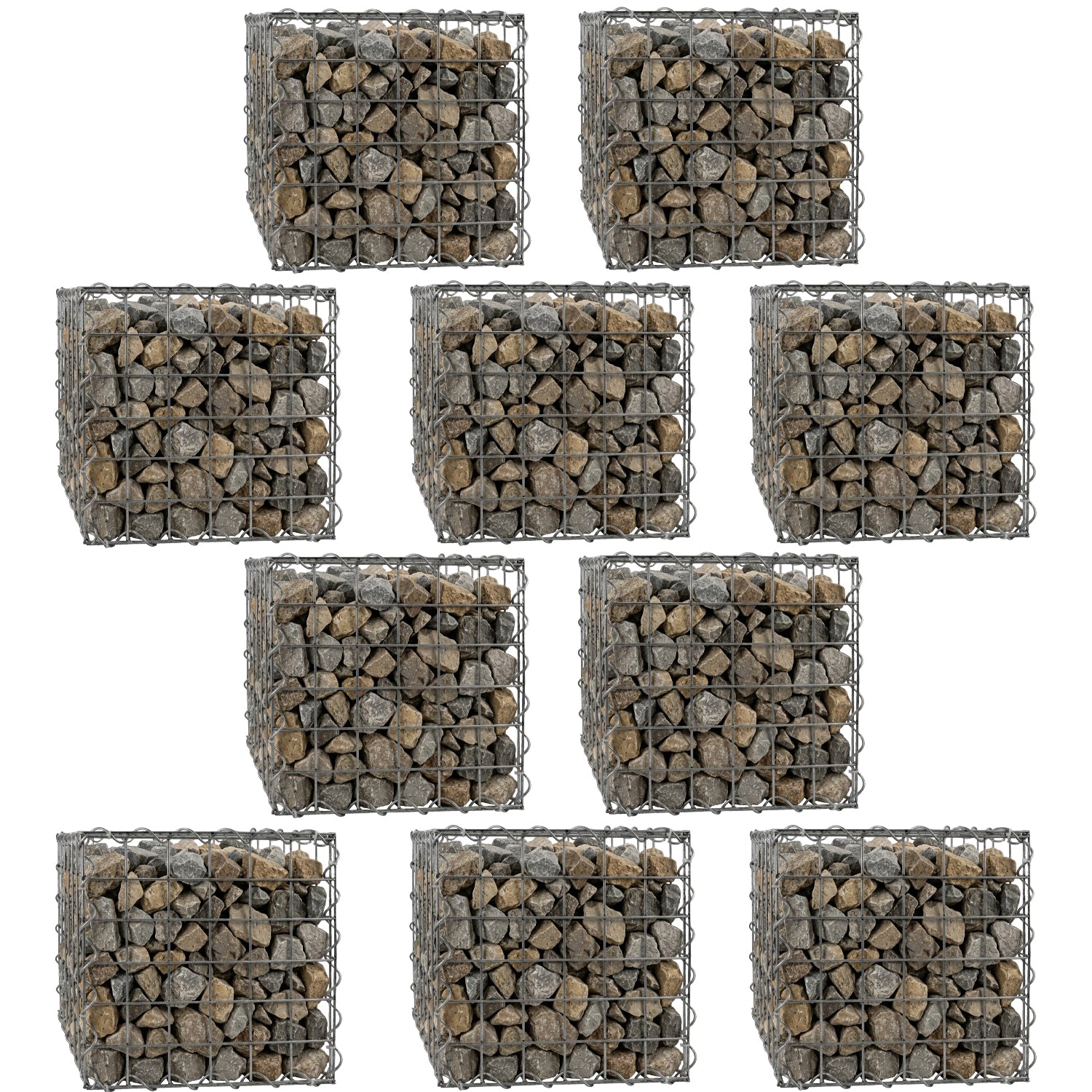 Woodside Gabion Basket Pack of 10 Heavy Duty Garden Mesh Wire Cages 30 x 30 x 30cm Galvanised Steel