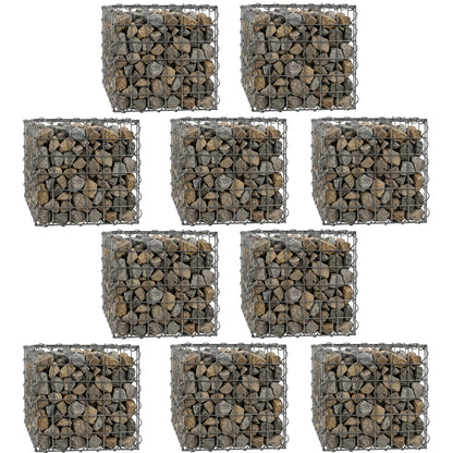 Woodside Gabion Basket Pack of 10 Heavy Duty Garden Mesh Wire Cages 30 x 30 x 30cm Galvanised Steel