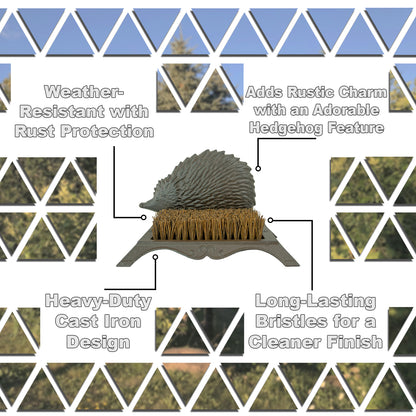 Woodside Hedgehog Cast Iron Boot Scraper & Brush Heavy Duty Outdoor Garden Shoe Cleaner