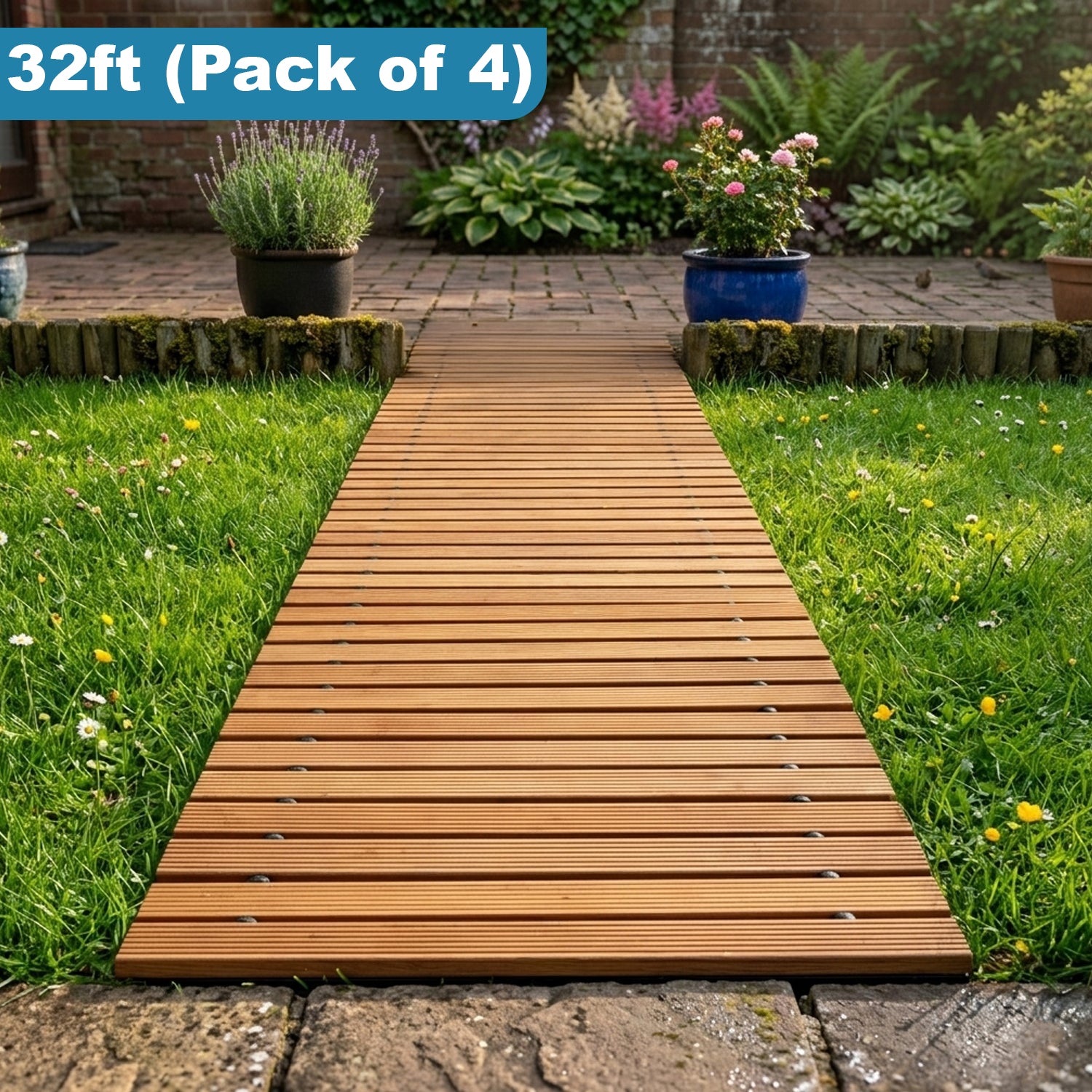 Woodside 32ft Roll Out Garden Walkway – Foldable Fir Wood Garden Pathway for Lawns & Gravel