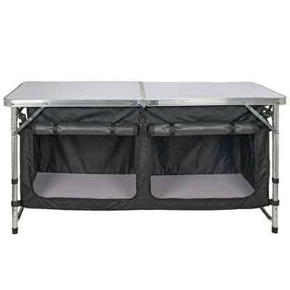 Andes 4ft Folding Camping Table & Storage Cabinet – Portable Outdoor Kitchen Unit with Adjustable Height and Twin Storage Cupboards