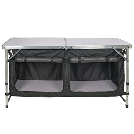 Andes 4ft Folding Camping Table & Storage Cabinet – Portable Outdoor Kitchen Unit with Adjustable Height and Twin Storage Cupboards
