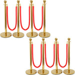Hausen Gold Crowd Control Barrier System 8 Pack – Queue Management Posts with 6 Ropes - 9m Total Length