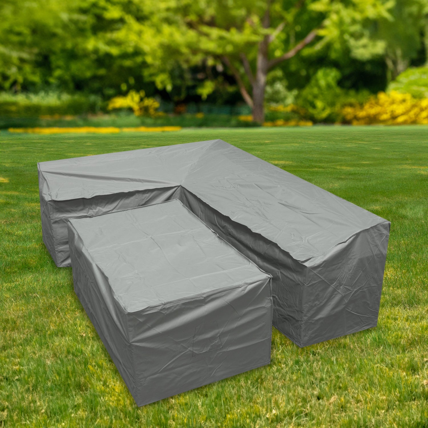 Woodside Grey L Shape Outdoor Dining Waterproof Patio Set Cover Rattan