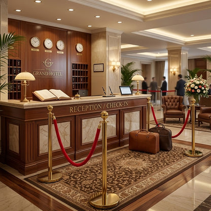 Hausen Gold Crowd Control Barrier System 8 Pack – Queue Management Posts with 6 Ropes - 9m Total Length