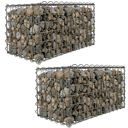 Woodside Gabion Basket Pack of 2 Heavy Duty Garden Mesh Wire Cages 30 x 30 x 60cm Galvanised Steel