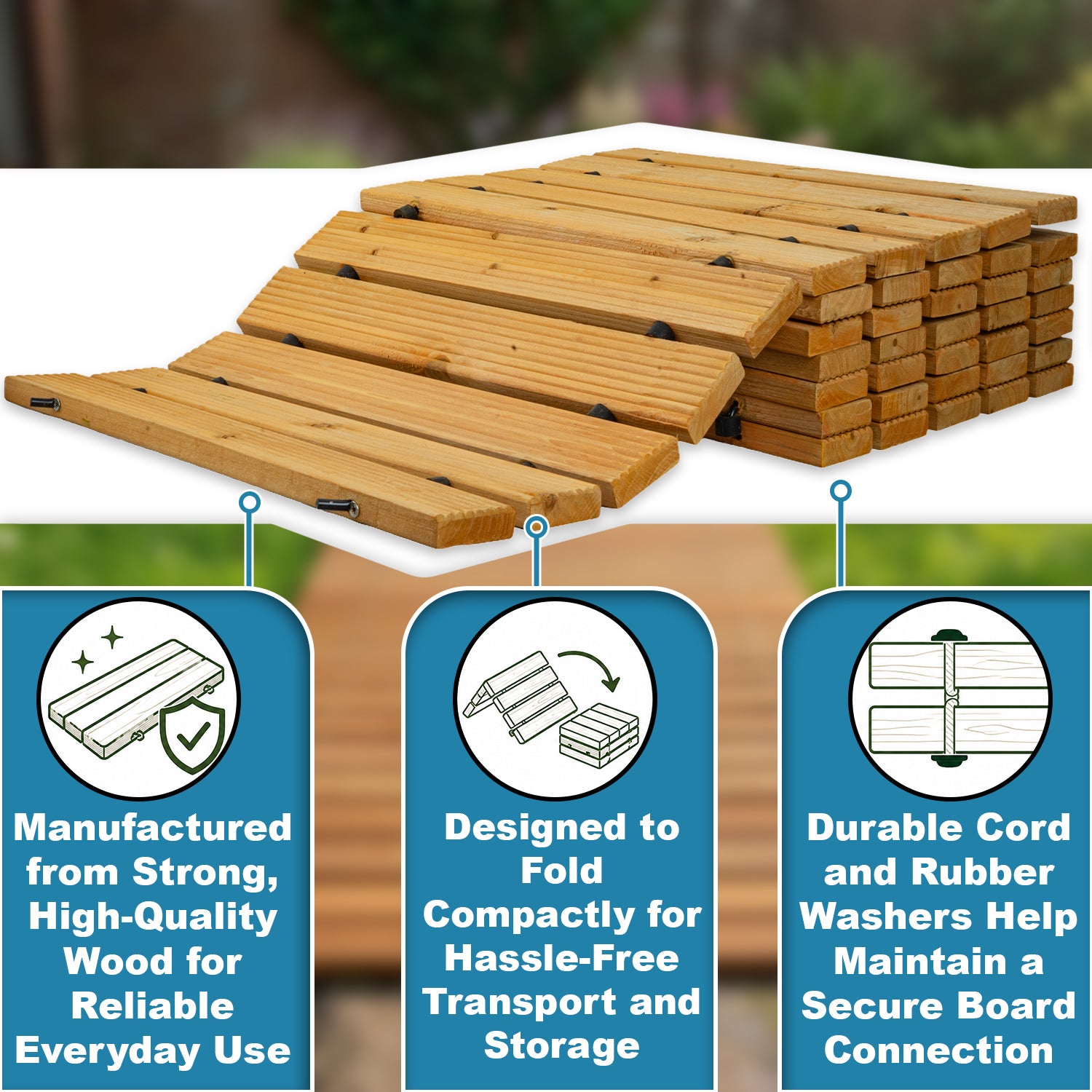 Woodside 32ft Roll Out Garden Walkway – Foldable Fir Wood Garden Pathway for Lawns & Gravel