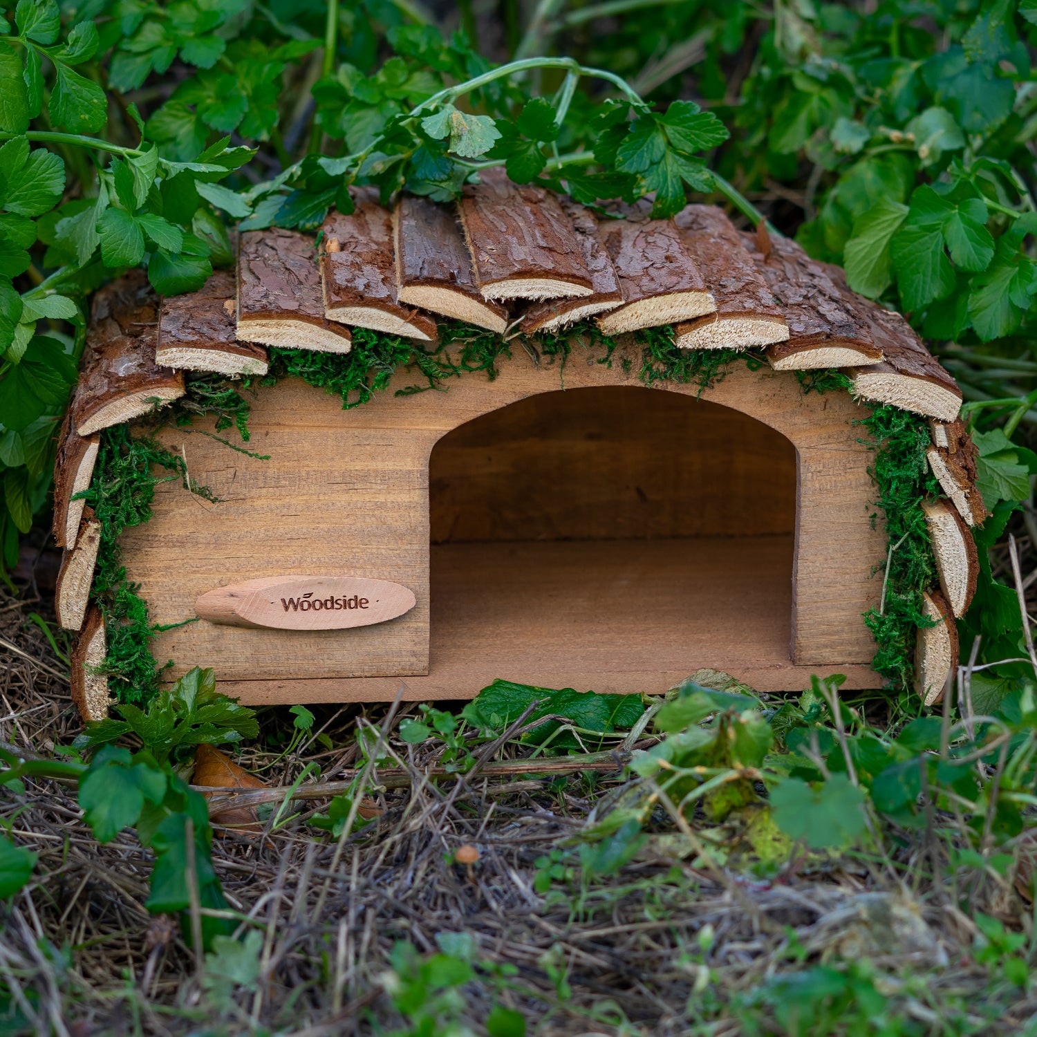 Woodside Hedgehog House & Hibernation Shelter with Bark Roof, Predator Proof Outdoor Habitat