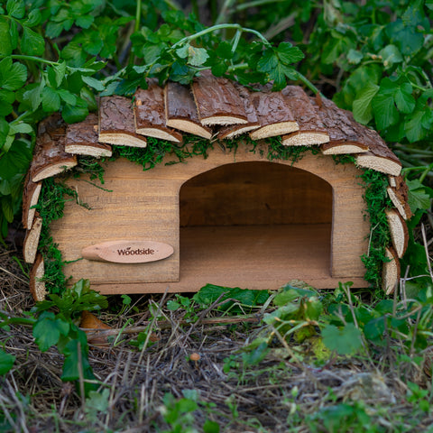 Woodside Hedgehog House & Hibernation Shelter with Bark Roof, Predator Proof Outdoor Habitat