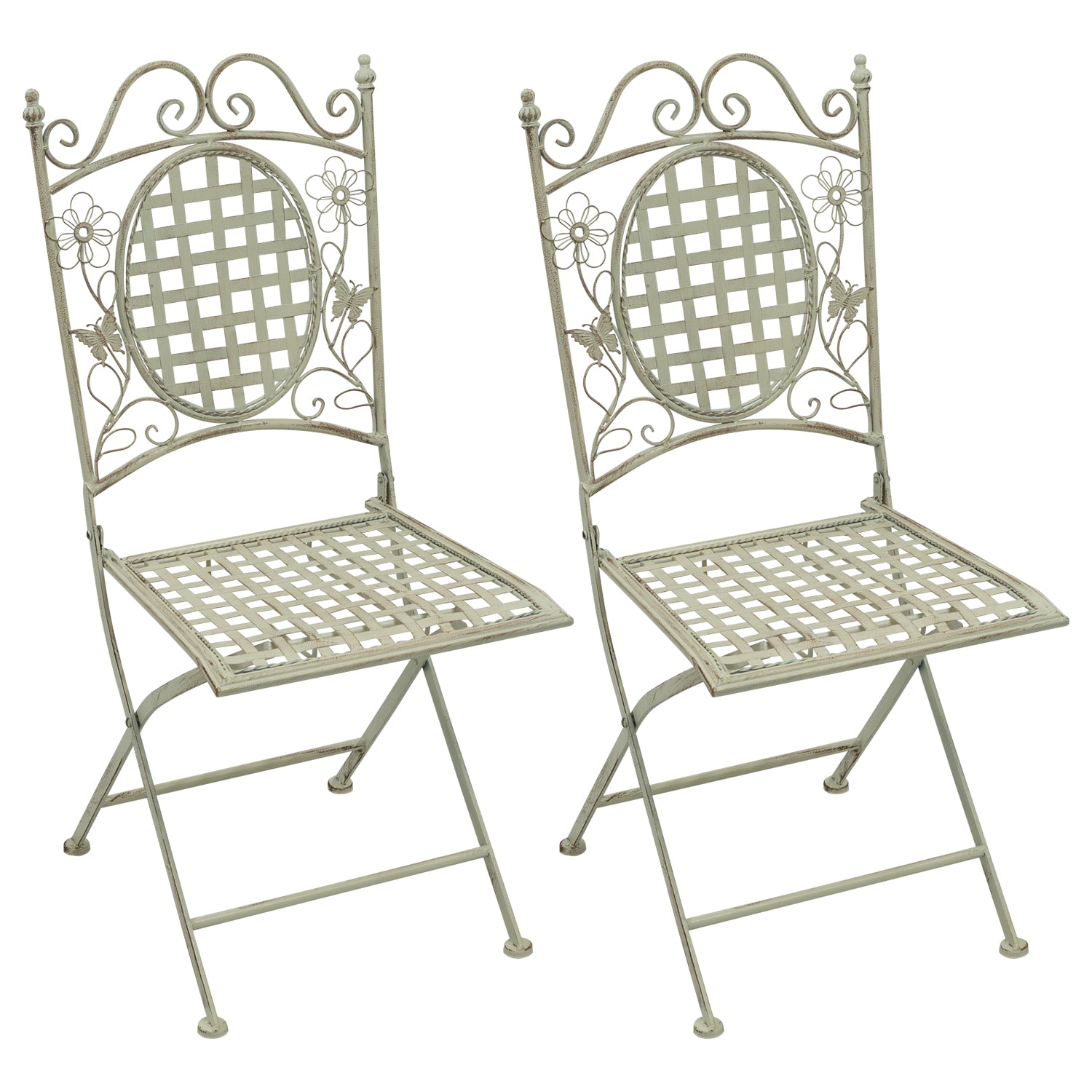 2 X Maribelle Folding Square Outdoor Garden Patio Chair White Floral Furniture