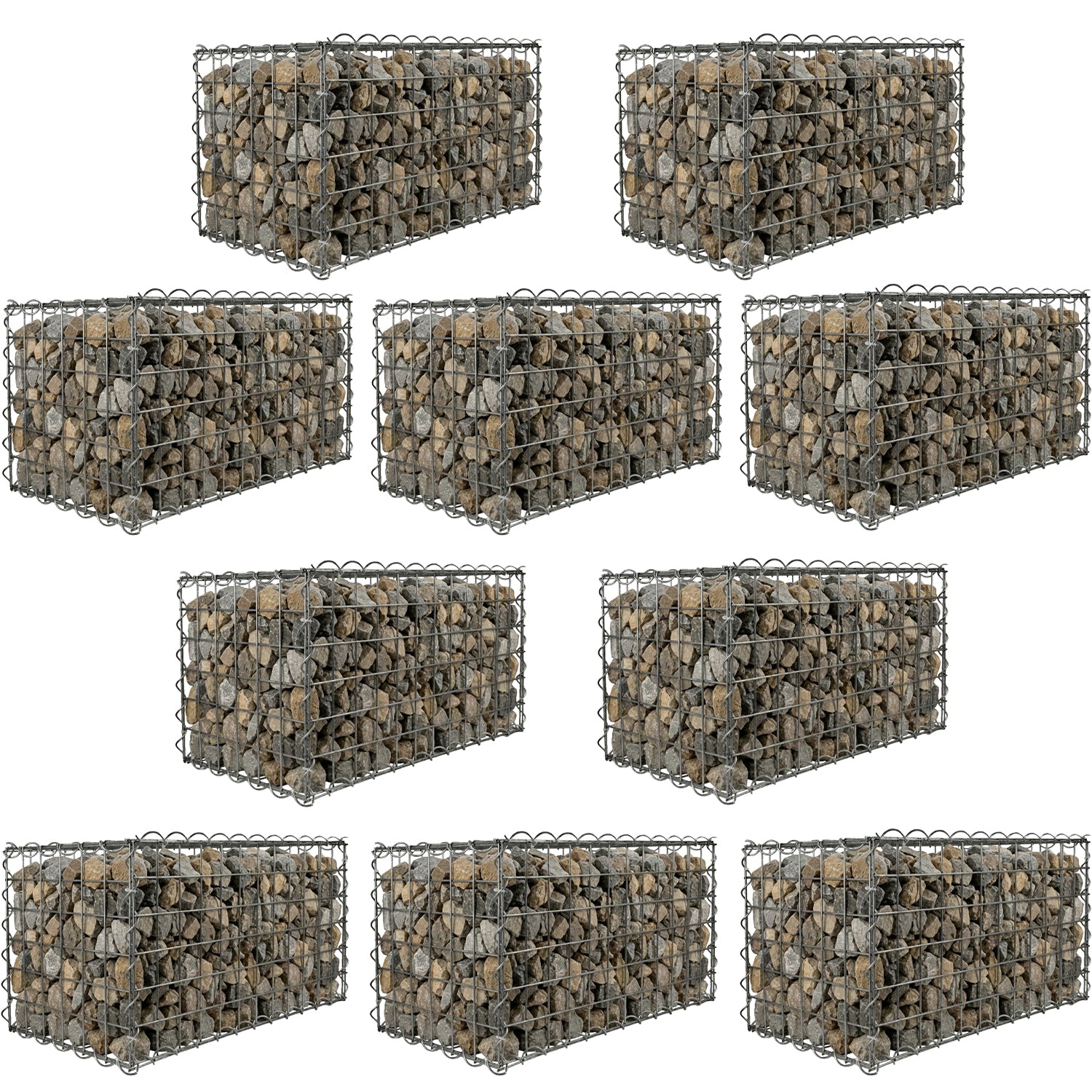 Woodside Gabion Basket Pack of 10 Heavy Duty Garden Mesh Wire Cages 45 x 45 x 60cm Galvanised Steel