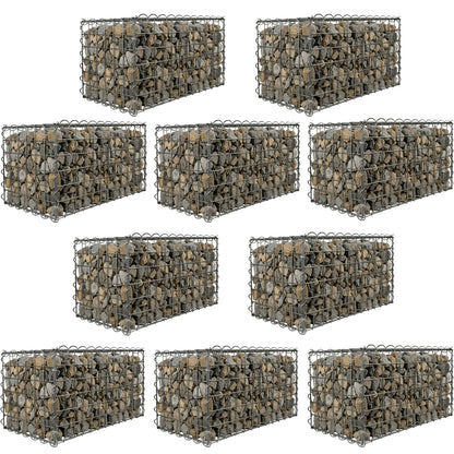 Woodside Gabion Basket Pack of 10 Heavy Duty Garden Mesh Wire Cages 45 x 45 x 60cm Galvanised Steel