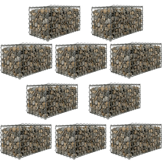 Woodside Gabion Basket Pack of 10 Heavy Duty Garden Mesh Wire Cages 45 x 45 x 60cm Galvanised Steel