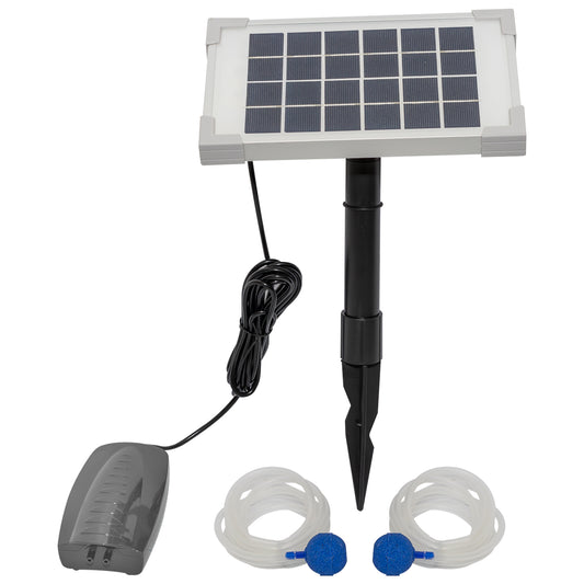 Woodside Solar Powered Oxygenator Pond Water Oxygen Pump 2 Air Stone Aerator