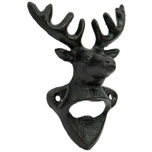 Woodside Wall Mounted Cast Iron Deer Head Beer Bottle Opener, Rustic/Antique