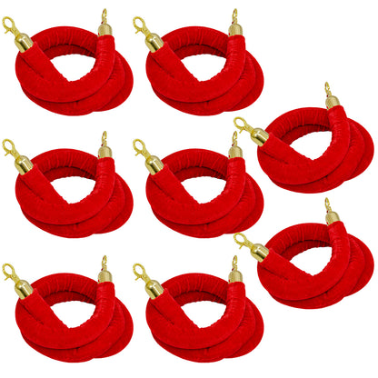 Hausen Red Velvet Barrier Rope Gold 8 Pack – Premium 1.5m Velvet Queue Barrier Ropes with Gold Clips for Events, Venues, Hotels and Exhibitions
