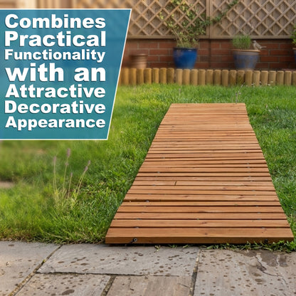 Woodside 8ft Fold Out Out Garden Walkway – Foldable Fir Wood Garden Pathway for Lawns & Gravel